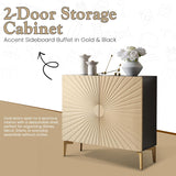 2-Door Storage Cabinet - Accent Sideboard Buffet in Gold & Black, Storage Cabinet for Living Room, Hallway, Kitchen