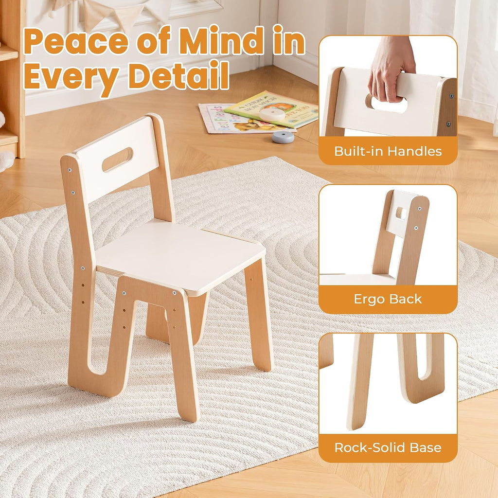Wooden Kids Table and Chairs, Adjustable Height Toddler Table and Chair Set, Round Kids Desk and Chair Set for Ages