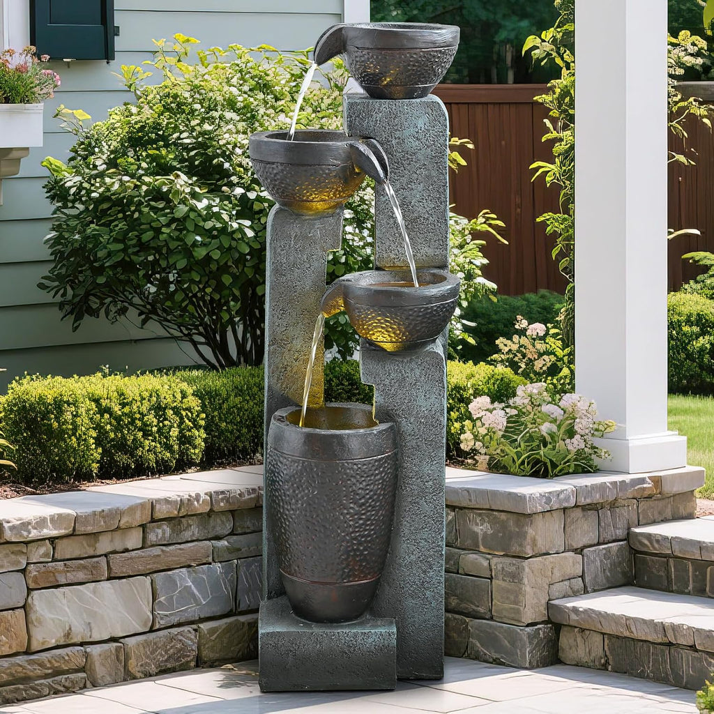 40" Inch Water Fountain Outdoor&Indoor 4-Tiers Large Outdoor Patio Decor Gray Garden Water Fountain for Outside