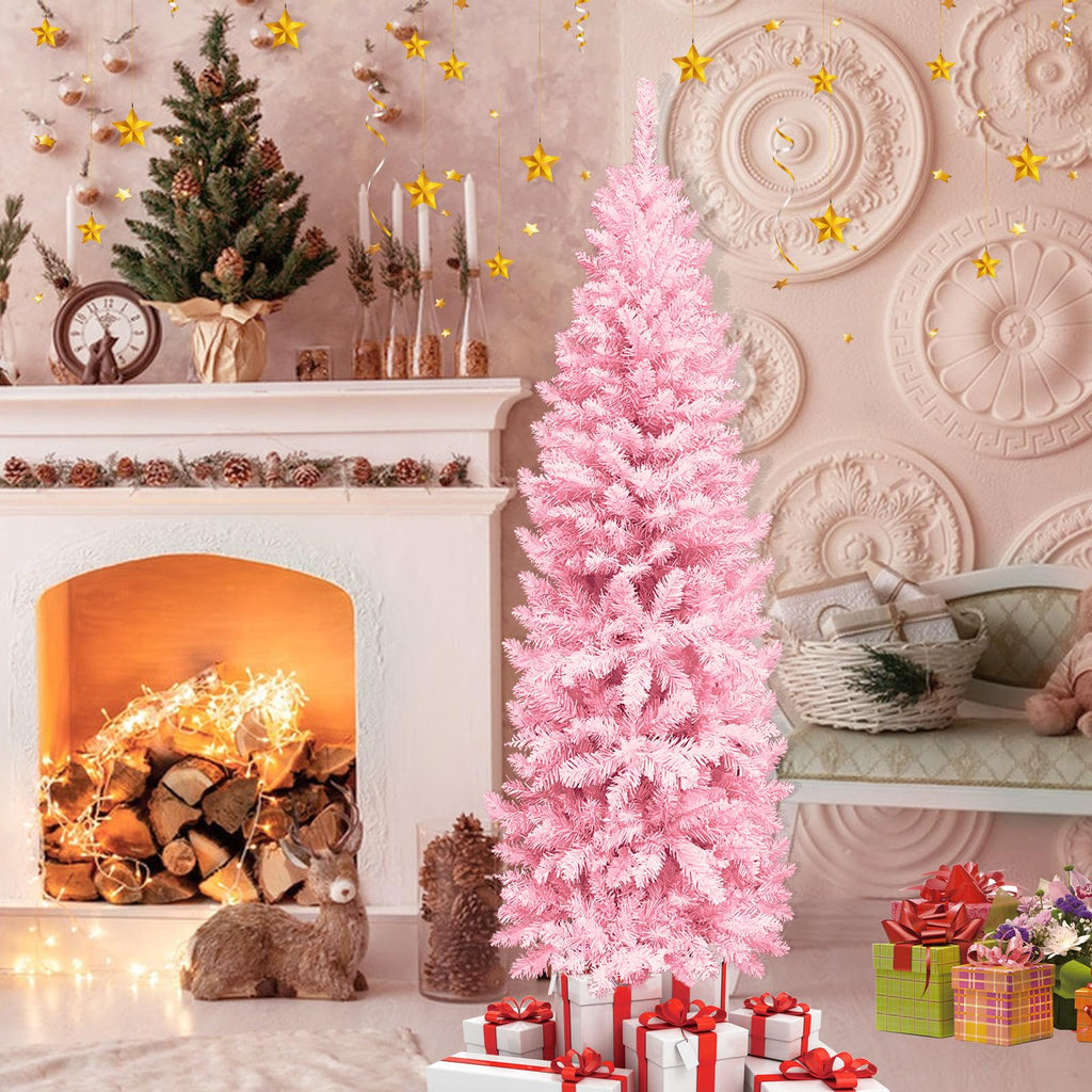 5 Ft Prelit Pink Pencil Christmas Tree with 180 Warm White LED Lights