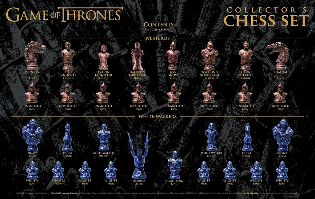 Game of Thrones Collector's Chess Set | 32 Custom Sculpt HBO Game of Thrones TV Characters Chess Pieces | 2 Players