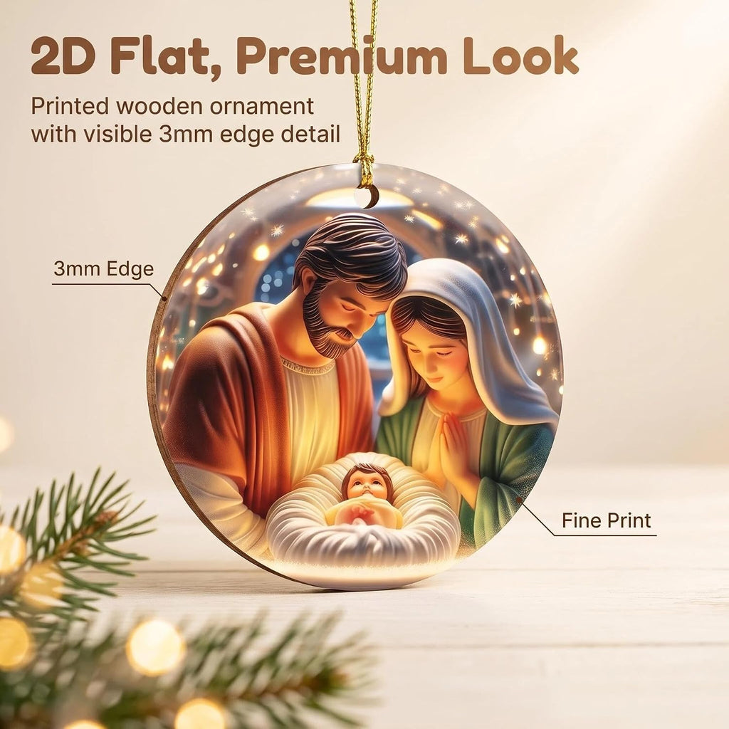 Nativity Scene Wooden Christmas Ornaments - Set of 18