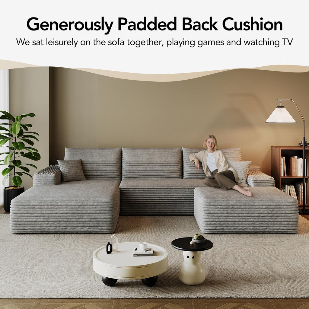 107.7" Boneless Sectional Couch Modern Modular U - Shape Corduroy Upholstered Sofa - Deep Seat with Chaise and