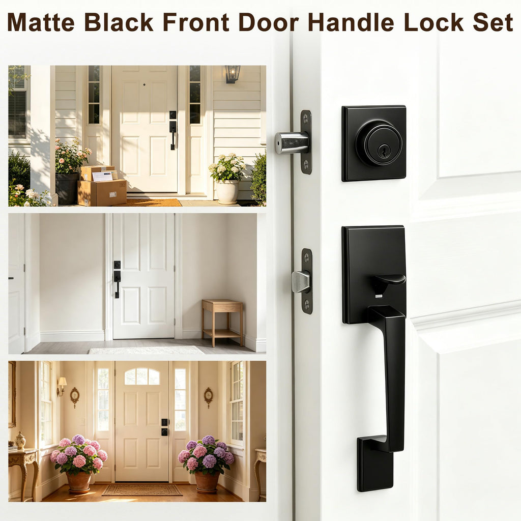 Heavy Duty Matte Black Front Door Handle and Deadbolt Set