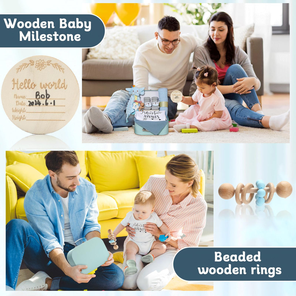 Baby Gift Set Baby Shower Gifts Basket for Newborns New Born Baby Boy Gift Set Blue Baby Gift Basket with Baby Rattle