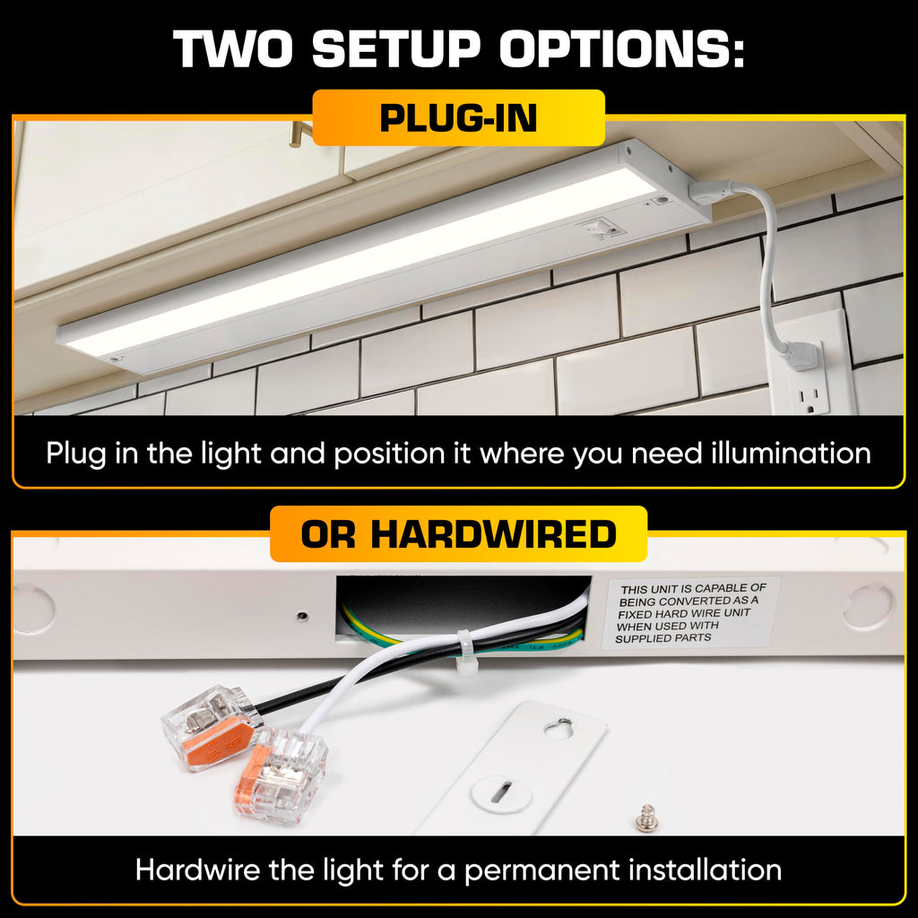 LED Under Cabinet Lighting Hardwired - 24 Inch White