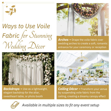 Sheer Voile Chiffon Fabric Draping Panels | White Voile Fabric - 120" Wide x 120 Yards Roll | Use for Backdrop