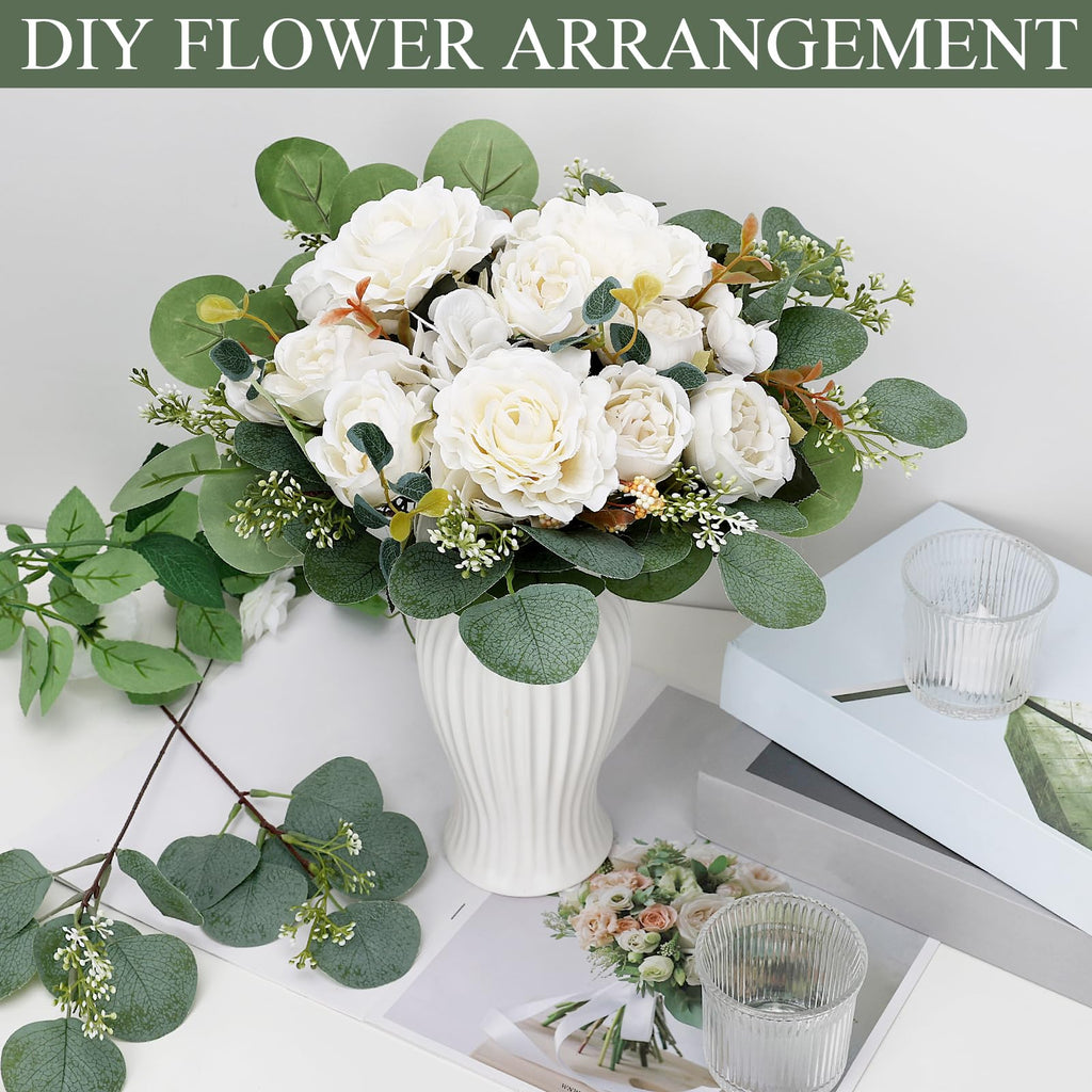 12 Bundles Ivory White Peonies Artificial Flowers for Centerpieces