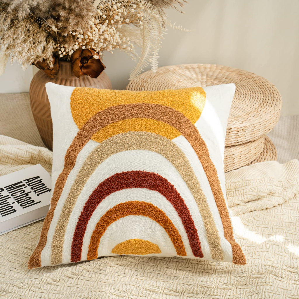 Modern Boho Throw Pillow Cover Soft Woven Tufted Neutral Pillowcase, Simple Geometric Textured Pattern Decorative
