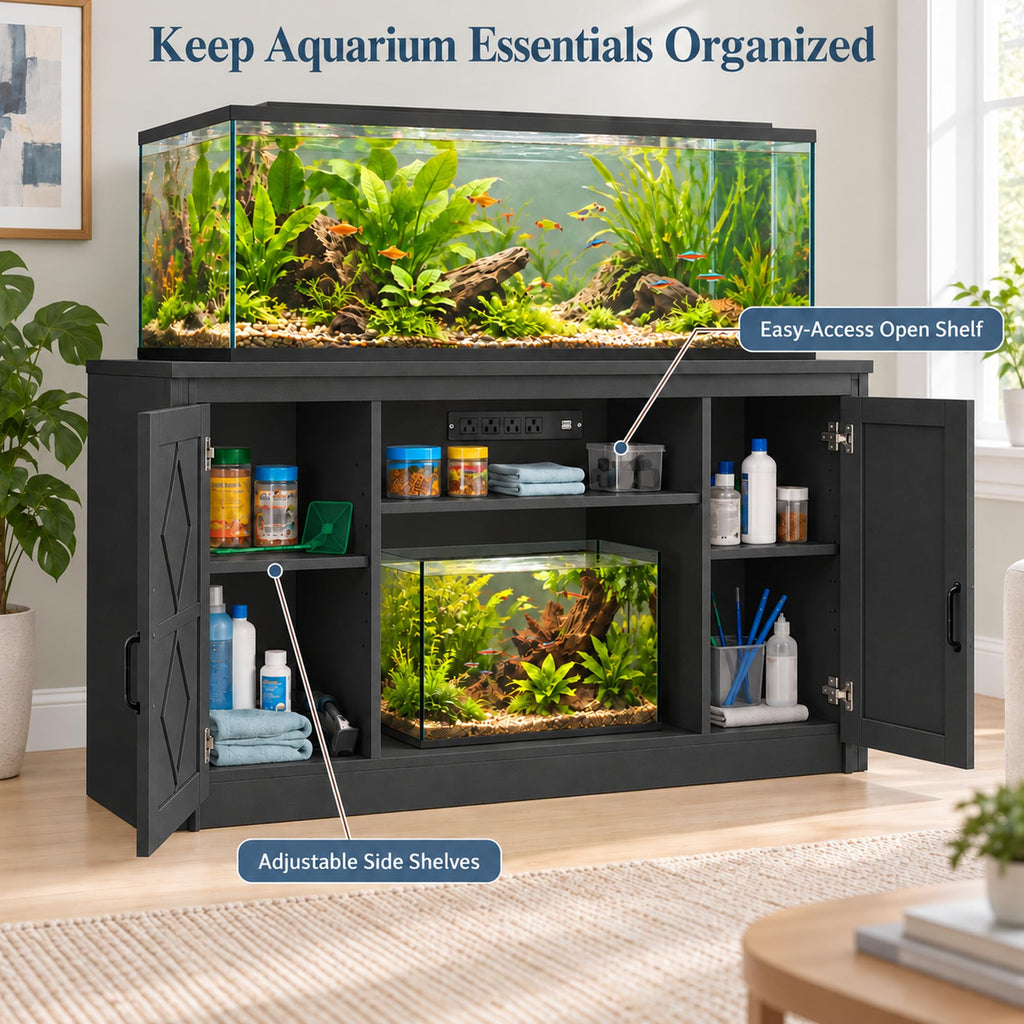75-120 Gallon Fish Tank Stand with Diamond Doors & Power Outlet