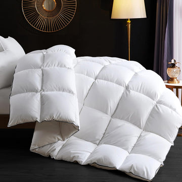 Goose Feather Down Comforter Twin - 100% Cotton Ultra Fluffy Duvet Insert Twin, 1200TC, 850+FP
