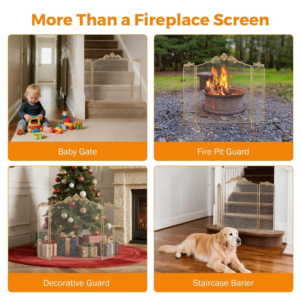 Fireplace Screen, Gold, 50 x 32 in, Baroque Decorations
