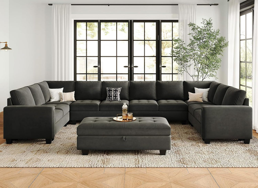 Oversized Modular Sectional Sofa U Shaped Sofa with Storage Ottoman Convertible 10-Seater Velvet Sectional Sofa with