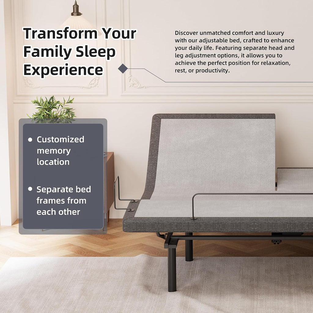 Split Top King Adjustable Bed Frame, Zero Gravity, Underbed Light - Set of 2