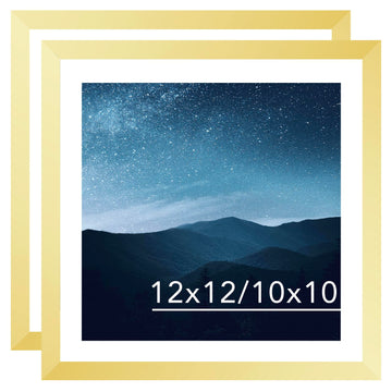 12x12 Picture Frame Set of 2 Gold with 10x10 Mat for 30 x 30cm Diamond Art Painting, Display Photo 12 x 12 Without