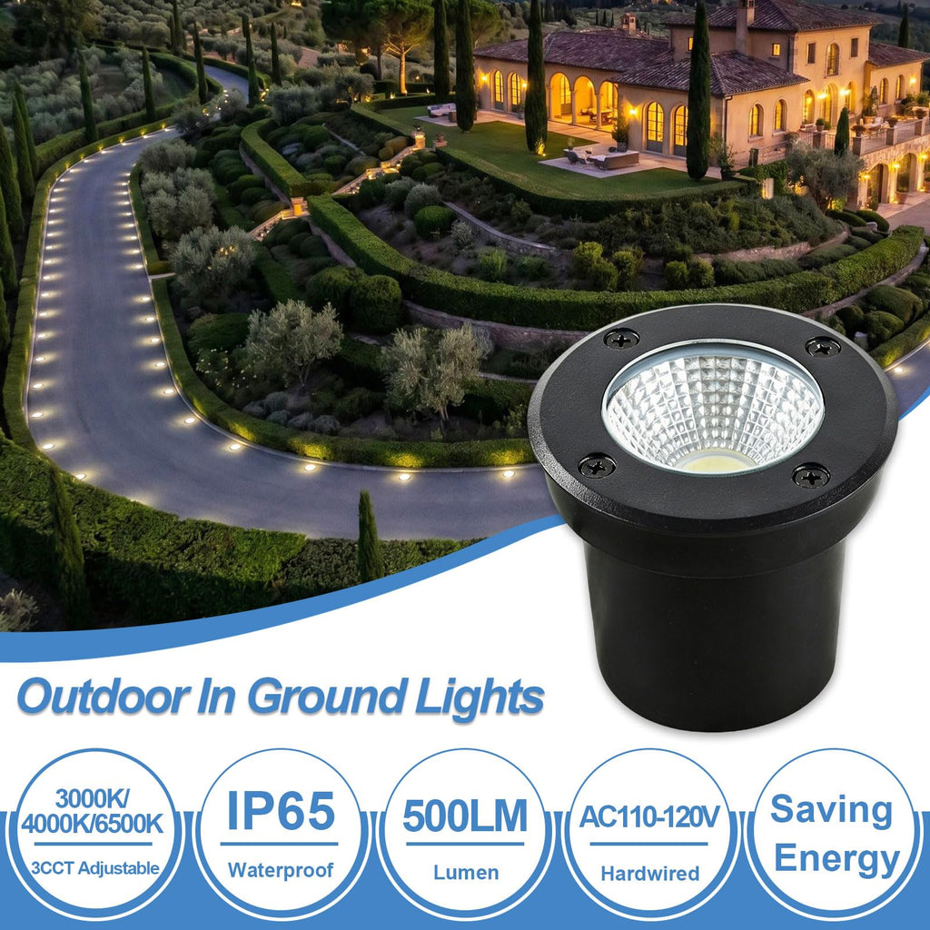 3CCT Outdoor In-Ground Lights, 120V Hardwired Well Lights, 8-Pack
