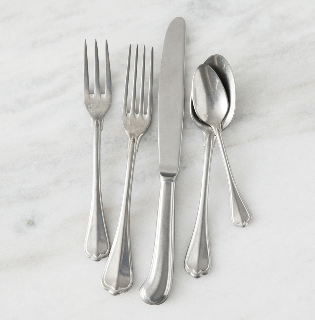 San Marco 18/10 Flatware 5 Piece Place Setting, Service for 1, Antique Silver