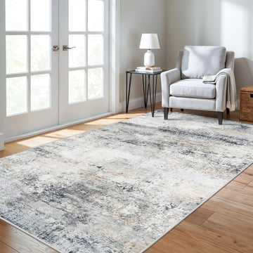 Abstract Washable Indoor Rug 4x7: Non Slip Runners Blue Grey