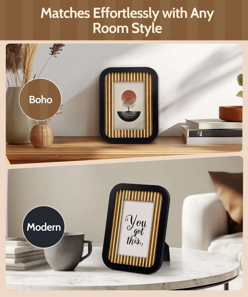 Boho 4x6 Picture Frame Black Bamboo Woven Photo Frame
