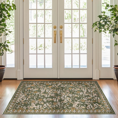 Eden Floral Washable Area Rug 3x5 Entryway Rug Vintage Lightweight Soft Non-Slip Indoor Low Pile Dis