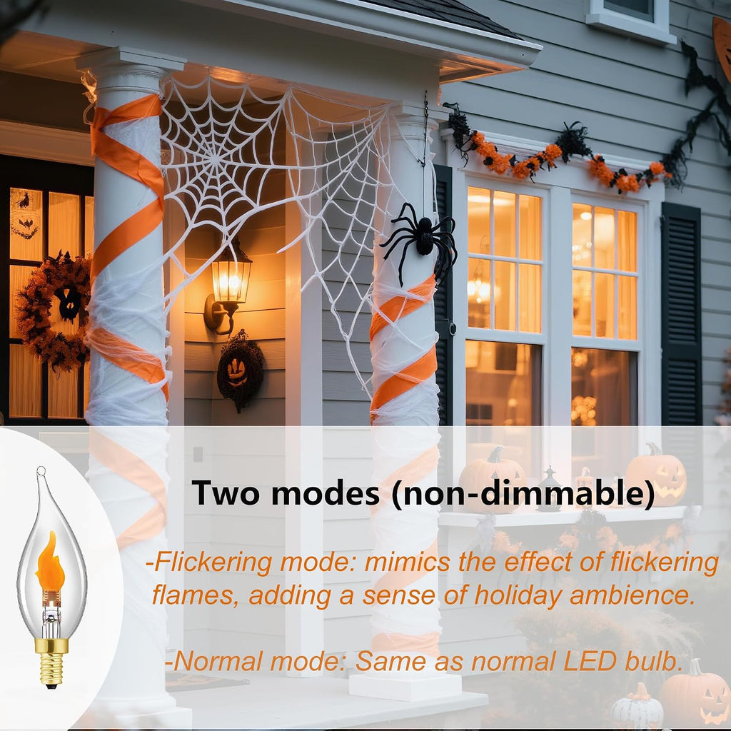 Flickering Flame Light Bulbs,E12 Flicker Candelabra Flame LED Bulb,2 Modes