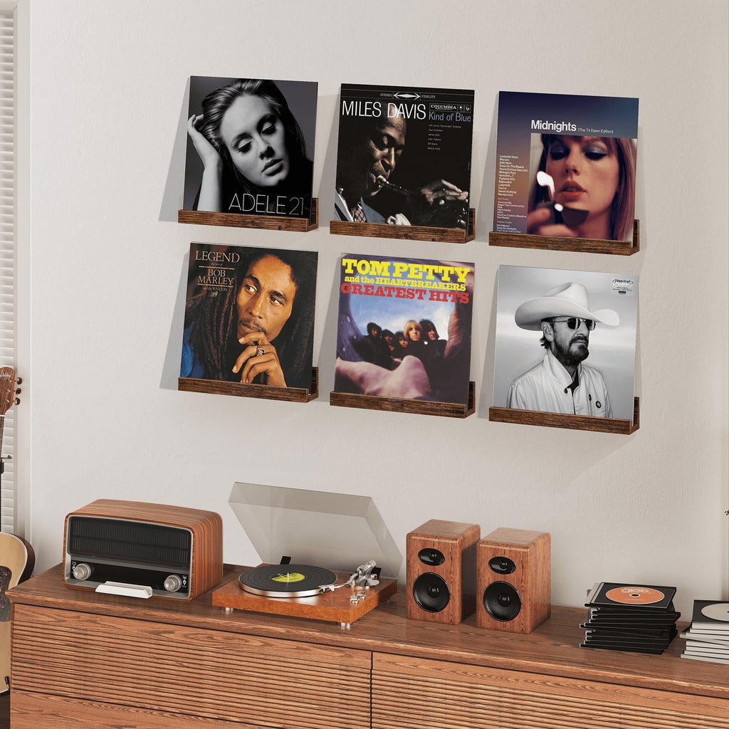 Vinyl Record Shelf Wall Mount, Pack of 6 Floating Shelves for Wall