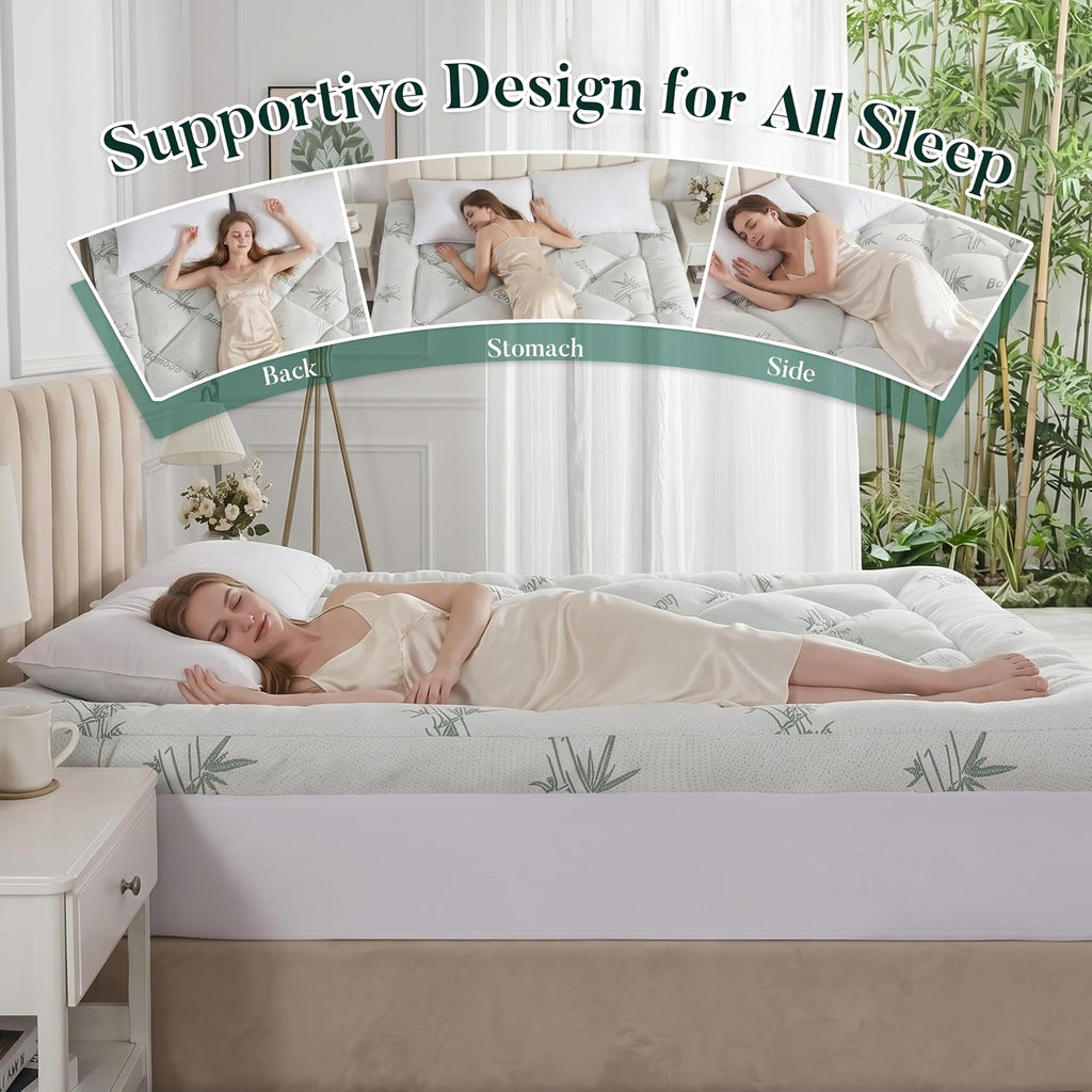 3 inch Memory Foam Mattress Topper Queen Size - Viscose Made from Bamboo Cooling Air Layer for Hot Sleepers,Thick