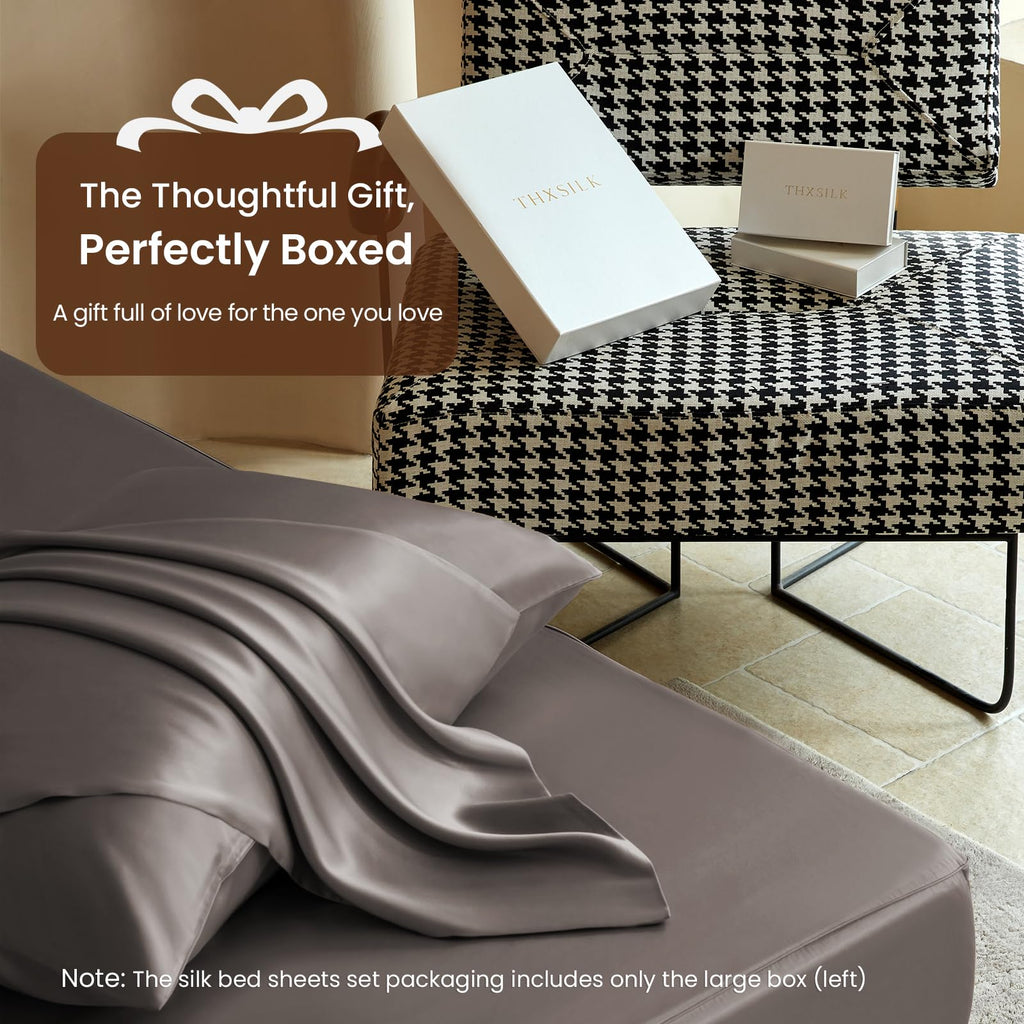 Mulberry Silk Twin Bed Sheets Set 3 Pieces, Charcoal
