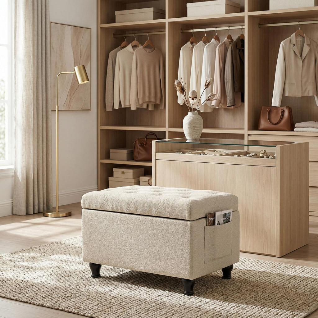 Small Ottoman with Storage Beige Ottomans