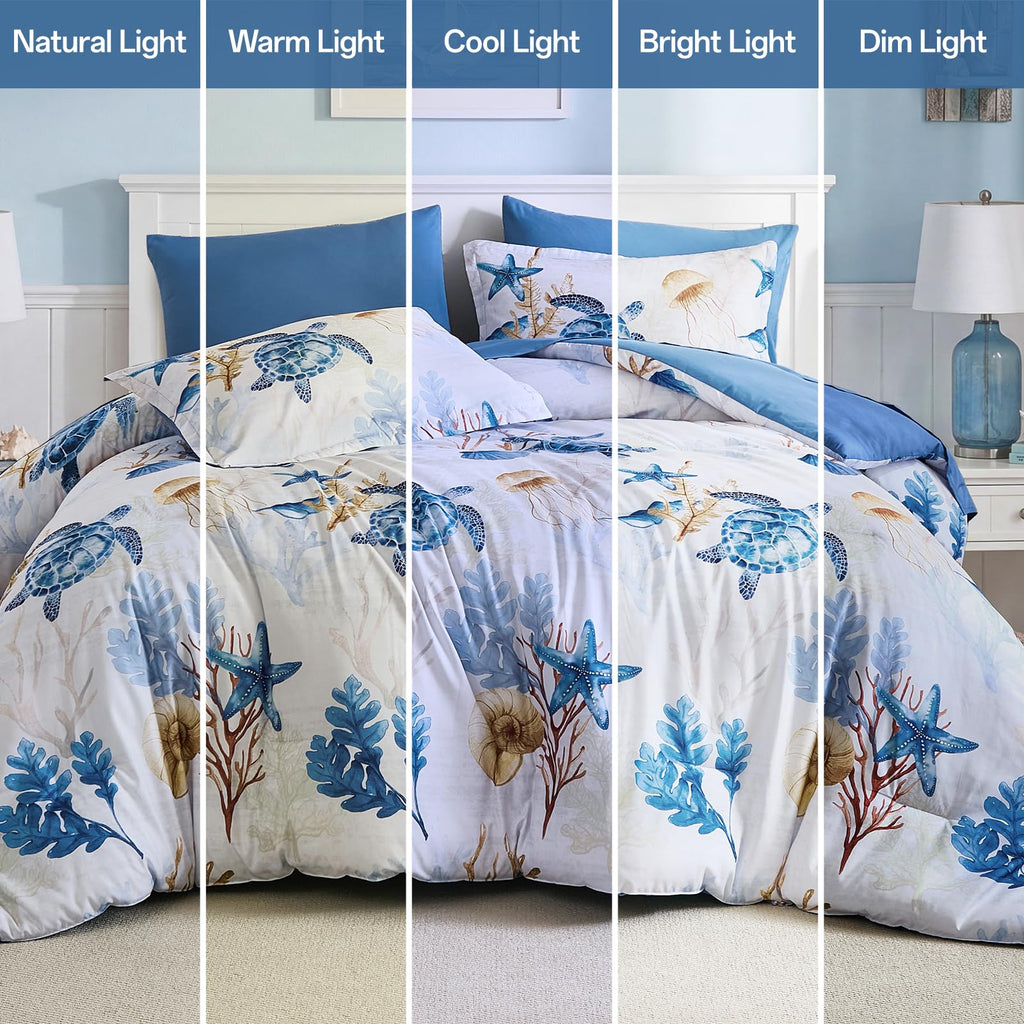 Coastal Comforter Set, Beach Ocean Bedding Bed in a Bag