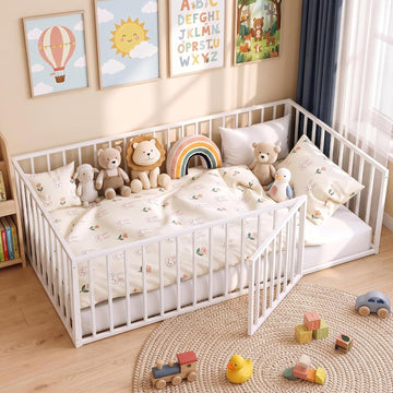 Toddler Floor Bed, Metal Montessori Bed for Kids, White