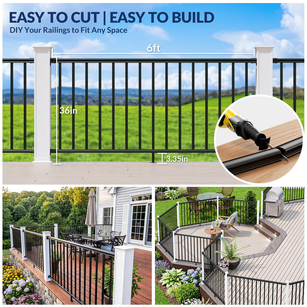 3 Pack 36 in x 6 ft Aluminum Porch and Deck Railing Kit Without Post