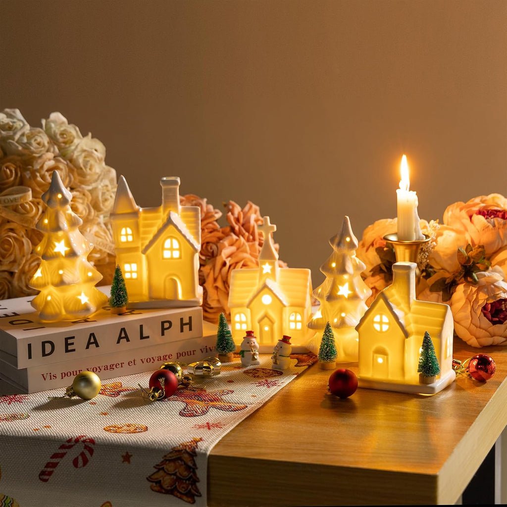 Christmas Decorations Indoor - 11 Pcs Ceramic Christmas Village Set