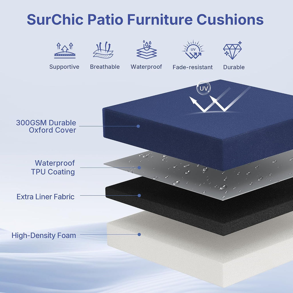 Outdoor Chair Cushions Set of 4 for Outdoor Patio Furniture, Waterproof Patio Seat Cushions with Handle & Ties, 3