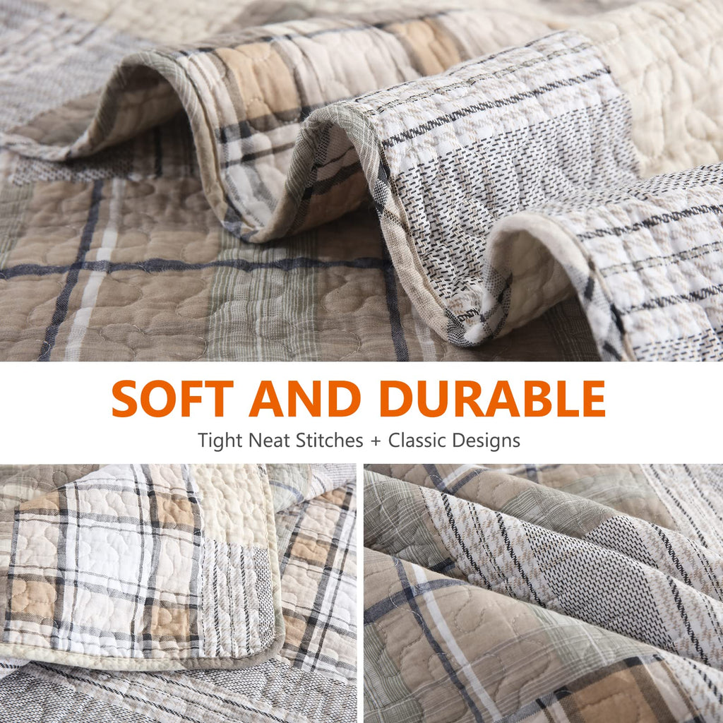 Quilts - Quilt Bedspread Sets, 100% Cotton Patchwork Quilt Bedding Set for Bed, 3 Pieces Plaid