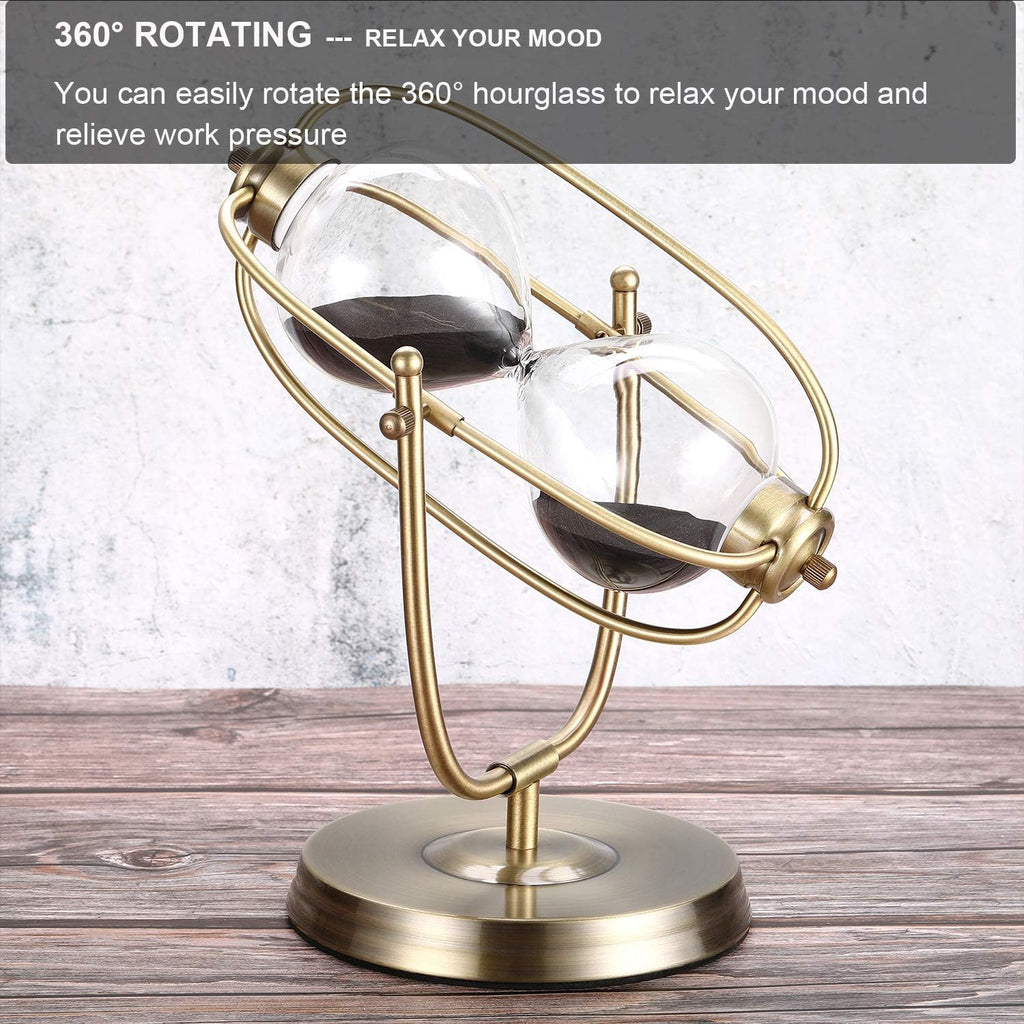 Hourglass 30 Minutes Sand Timer, Large Retro Brass Rotating Sand Clock, Antique Black Sand Watch 30 Min, Unity