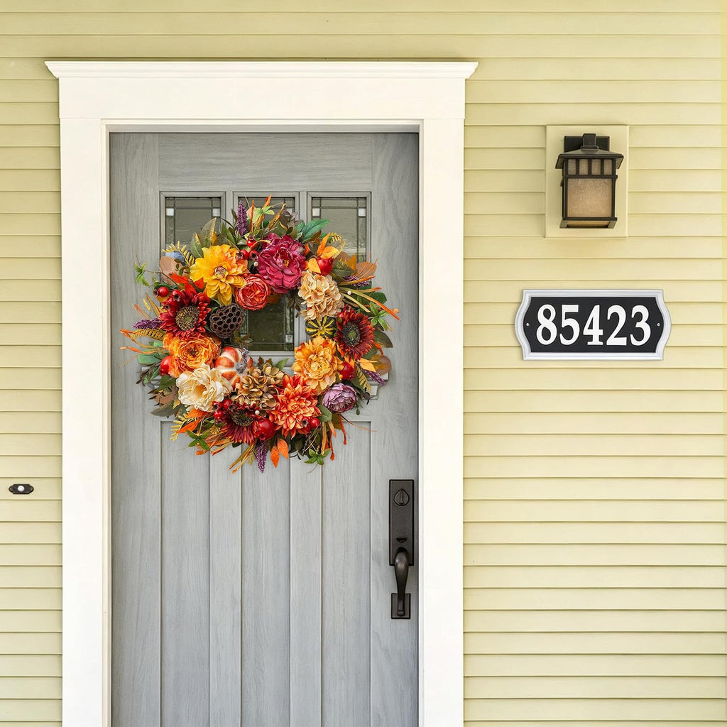 24 Inch Artificial Harvest Fall Wreaths for Front Door,Porch & Entryway