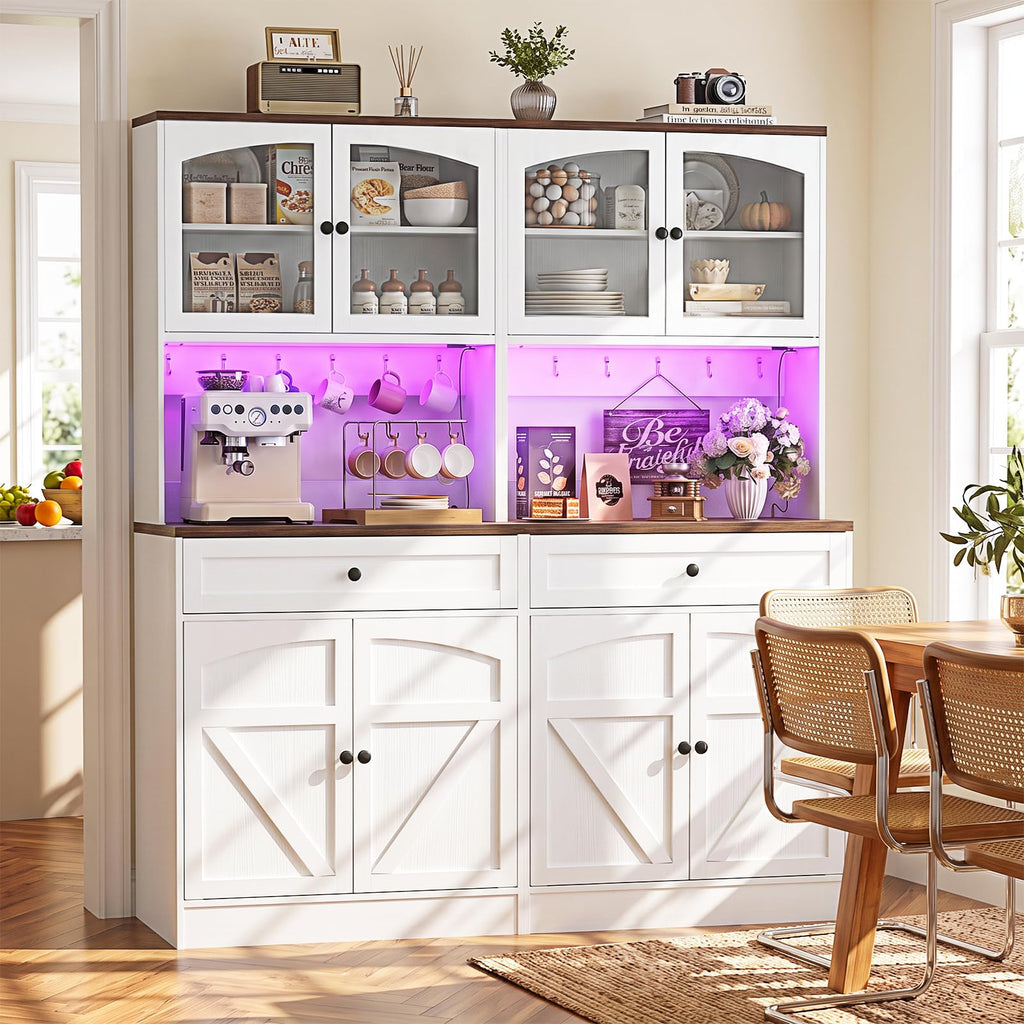 71" Kitchen Pantry Cabinet with LED Light and Outlet, Kitchen Hutch