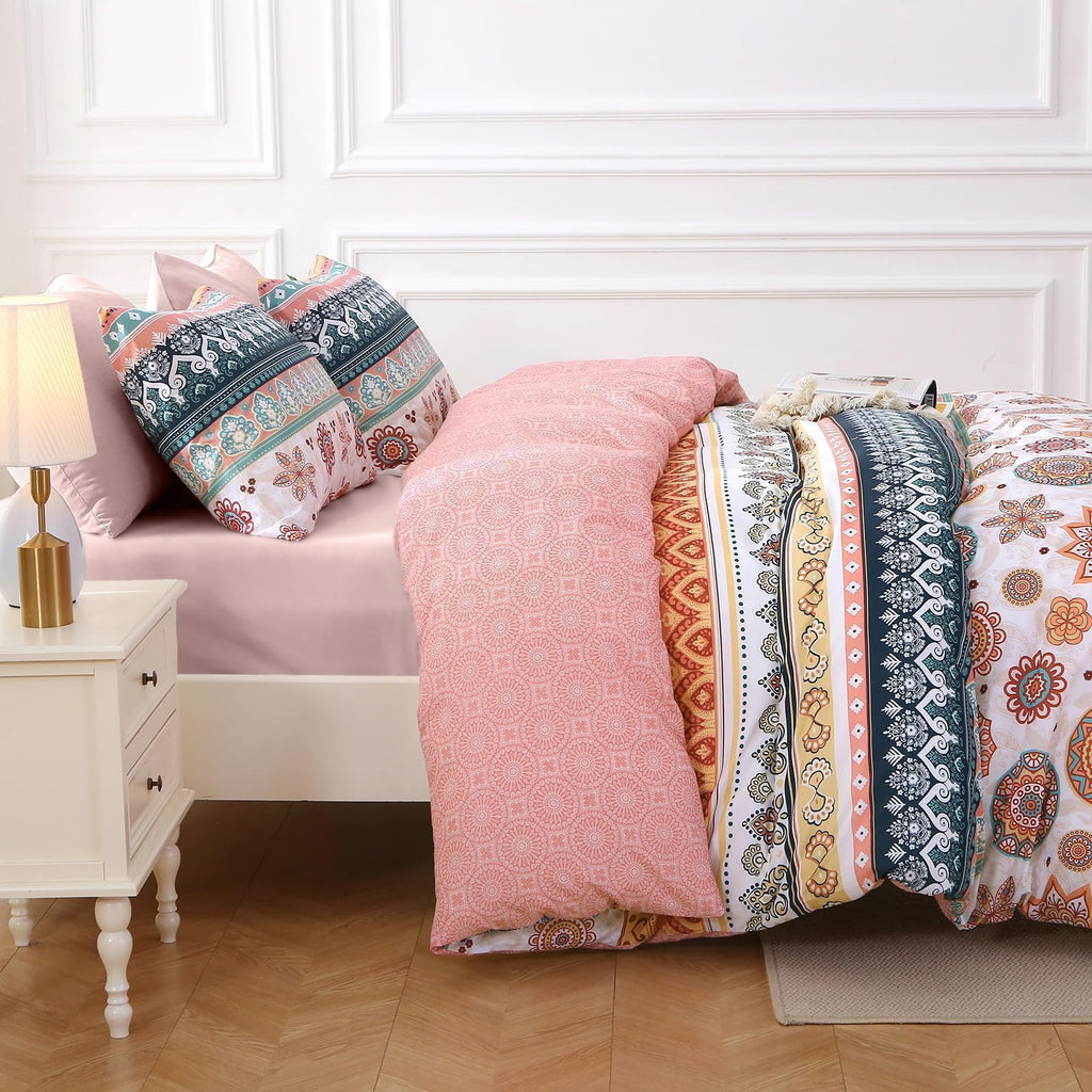 Queen Comforter Set, 7-Piece Floral Bed in a Bag, Bohemian