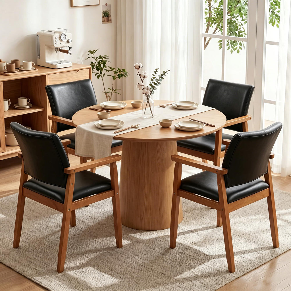 Mid-Century Modern PU Leather Dining Chair with Arms, Solid Wood Frame, 320 lbs Weight Capacity, Upholstered Accent
