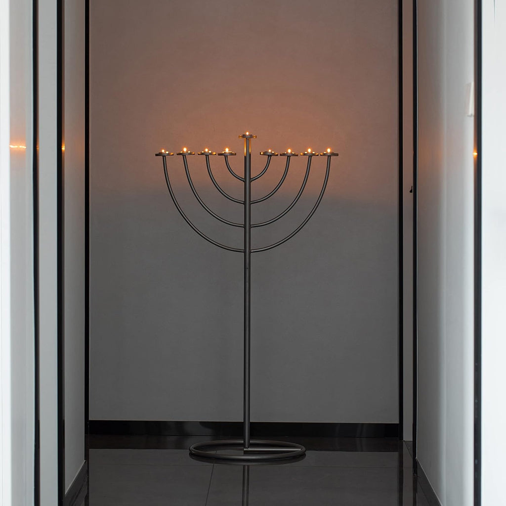 Modern Silver Hanukkah Candle Holder, 9 Branch Metal Aluminum for Hanukkah, Jewish , Contemporary Candle Holders
