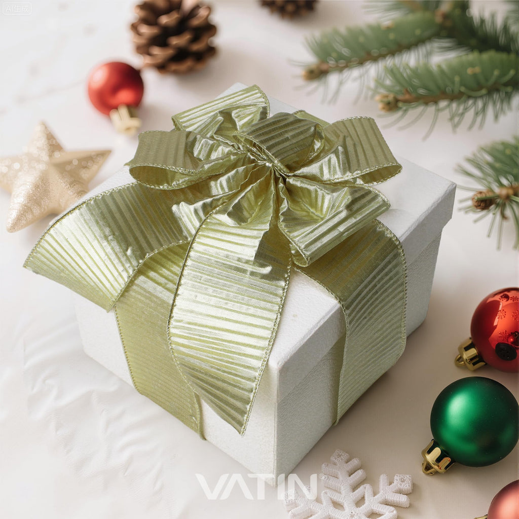 Gold Crimped Metallic Wired Ribbon, 2-1/2-Inch x 10 Yards, with Standard Serged Edges, Luxury Christmas Gift Wrap