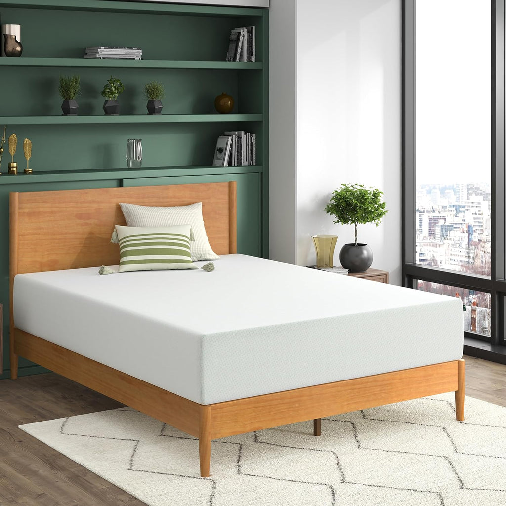 12 Inch Green Tea Memory Foam Mattress, Queen, Fiberglass Free, Patented Custom Contour Support, Sturdy Base Foam