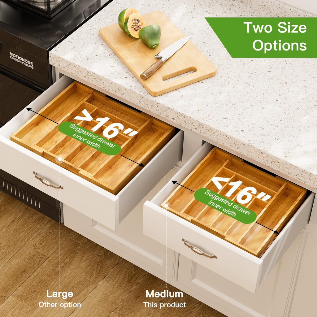 Bamboo Expandable Silverware Drawer Organizer, Natural, Medium