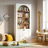 71'' Tall White Bookcase, 6-Tier Modern Arched Bookshelf with Doors