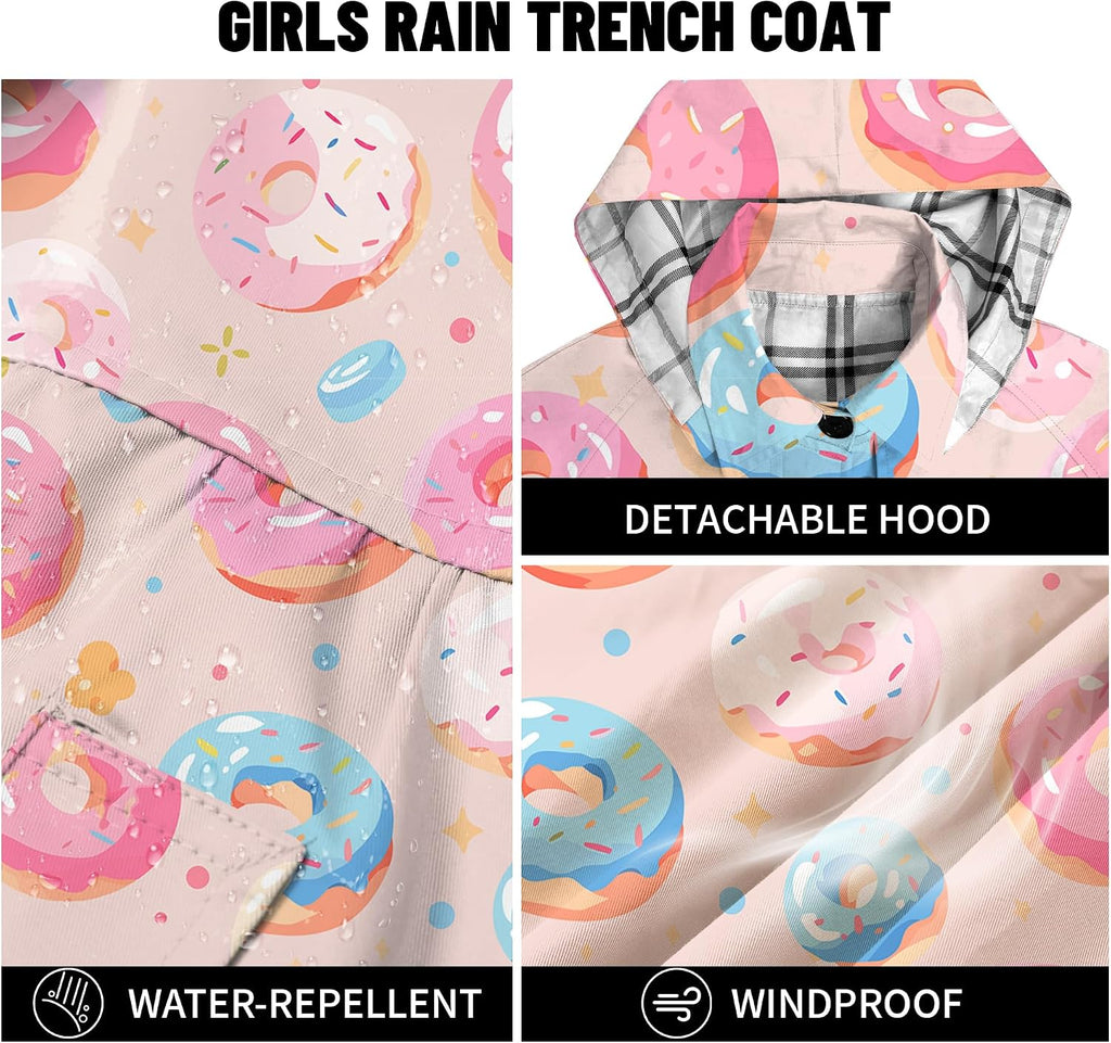 Girl's Hooded Rain Jackets Waterproof Trench Coat Windbreaker