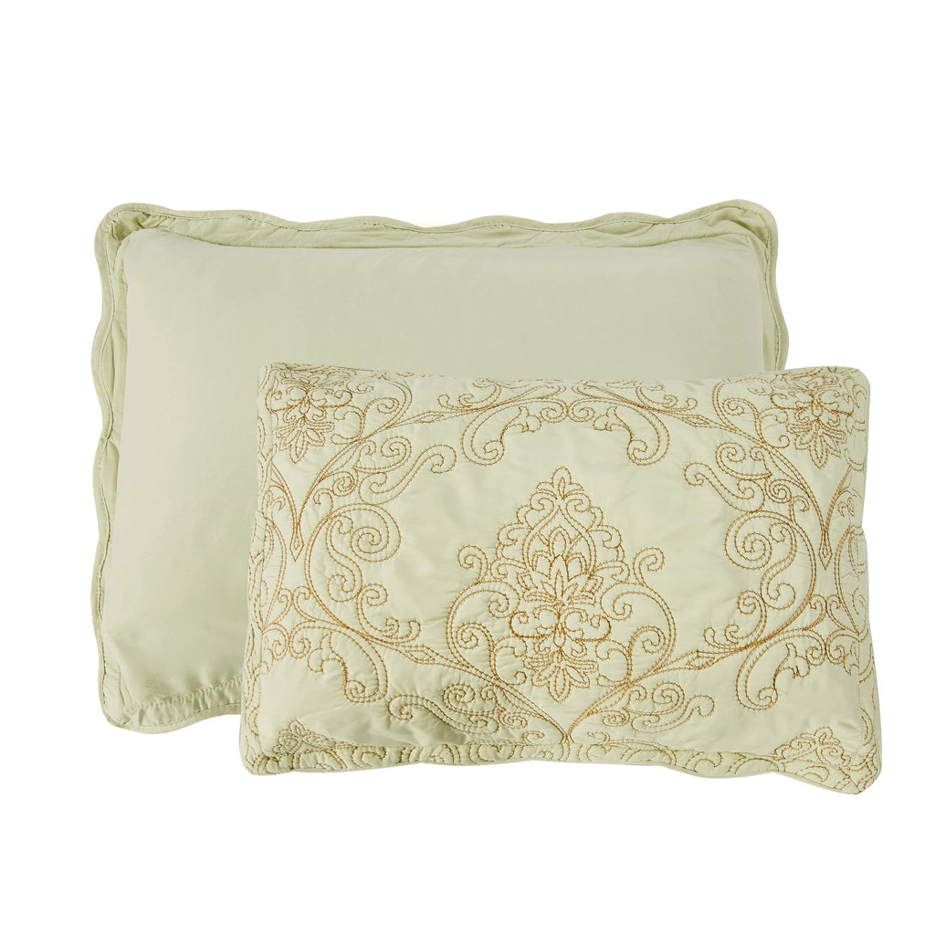 Quilt Bedspread 4 Piece Bedding Set 90" x 90" Elegant Antique Classy Damask Embroidery with Scallop Edges