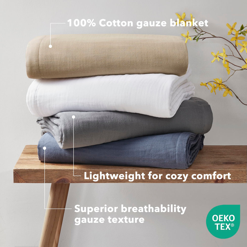 Gauze Cotton Queen Blanket Lightweight for Summer, Tan