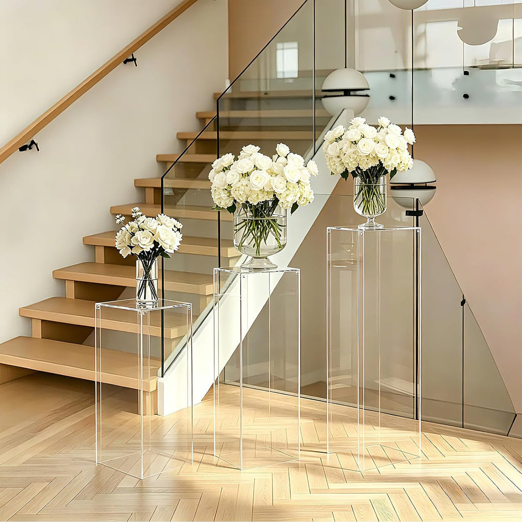 Acrylic Square Pedestal Stand for Party, Clear Cake Pedestal Stand - Set of 3