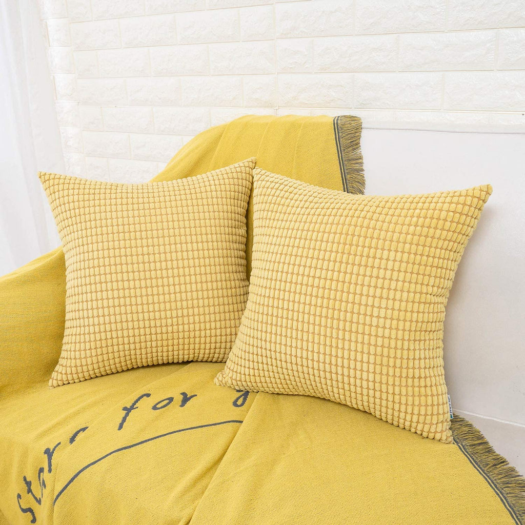 Yellow Corduroy Throw Pillow Covers 18x18 Inch, Pack of 2, Soft Solid Decorative Cushion Cases for Couch Sofa Bed